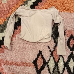 Brandy Melville Light Pink Off-Shoulder Long Sleeve Top